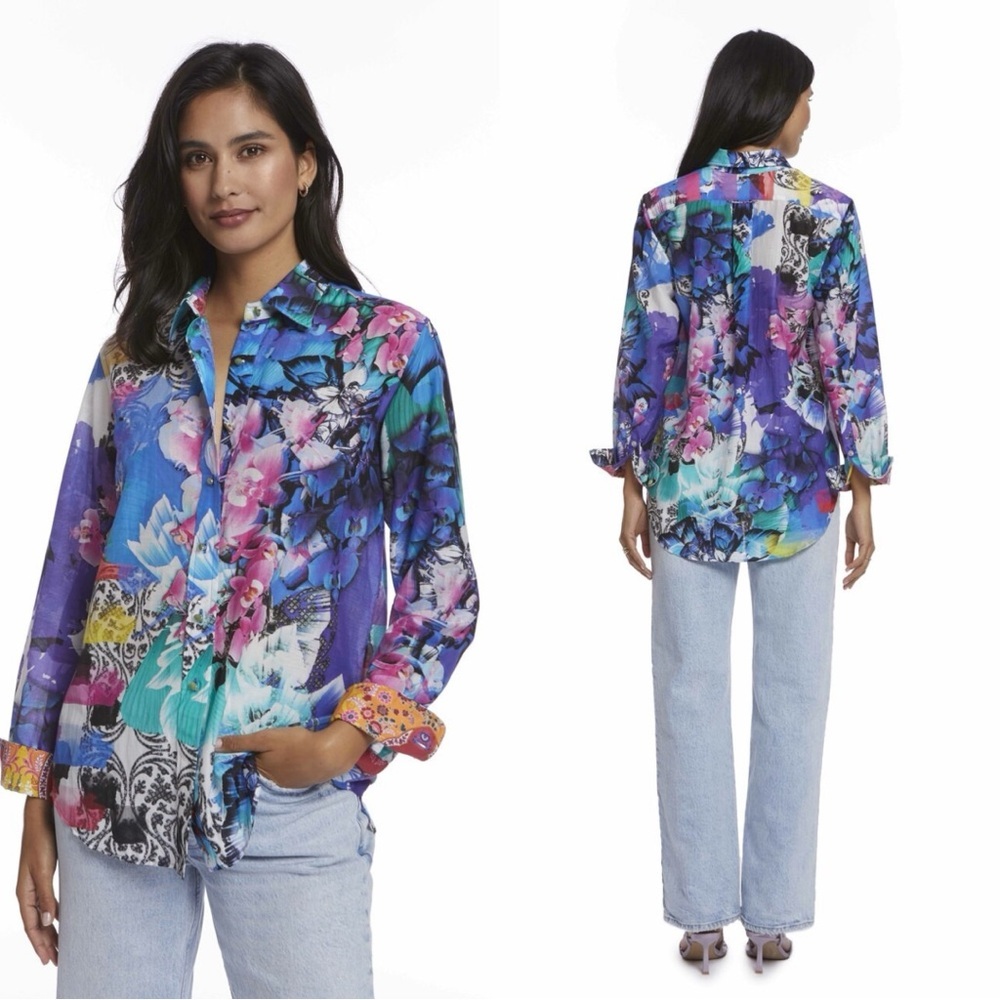 Robert Graham Macie Carrie Print Cotton Button Down Shirt WP23103 - Picture 1 of 6